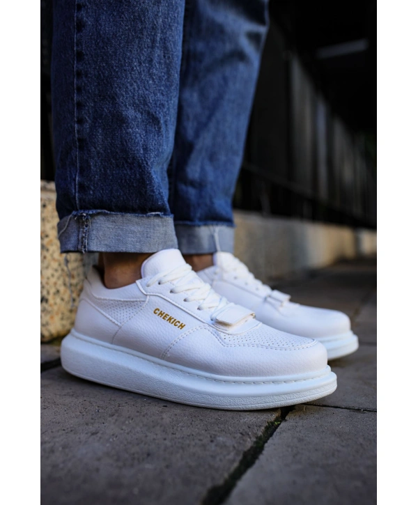 Erkek Yüksek Taban Günlük Spor Cırt Bantlı Rahat Ayakkabı -Beyaz-Beyaz