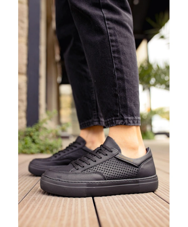Yeni Sezon Erkek Tarz Casual Sneaker Günlük Spor Rahat Ayakkabı -Siyah-Siyah