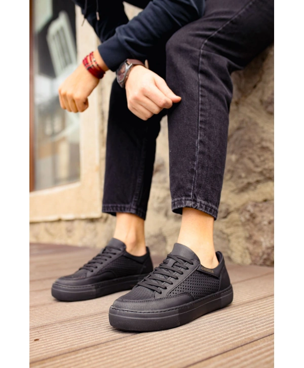 Yeni Sezon Erkek Tarz Casual Sneaker Günlük Spor Rahat Ayakkabı -Siyah-Siyah