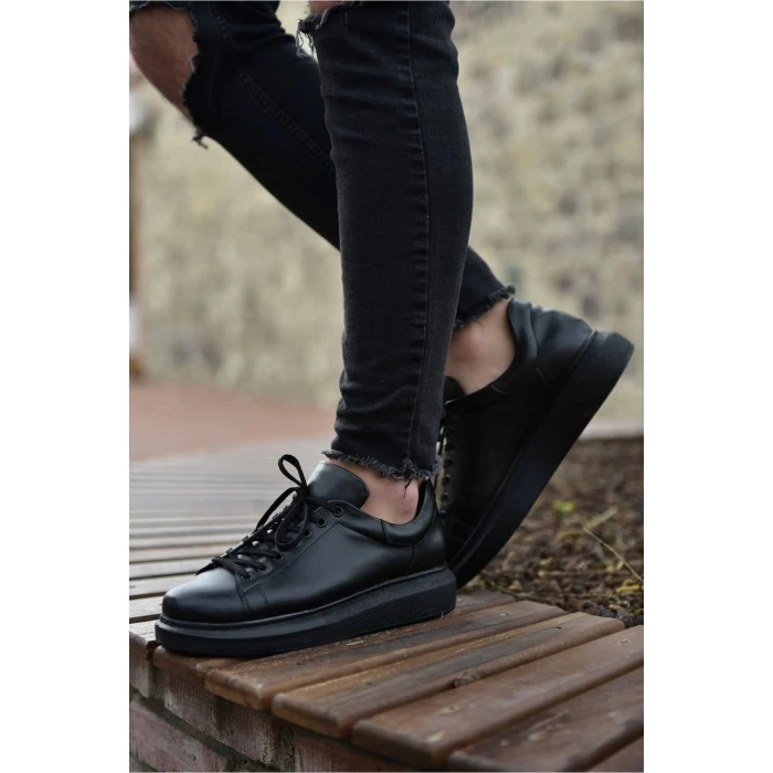 Yeni Sezon Erkek Tarz Casual Sneaker Günlük Spor Rahat Ayakkabı -Siyah-Siyah
