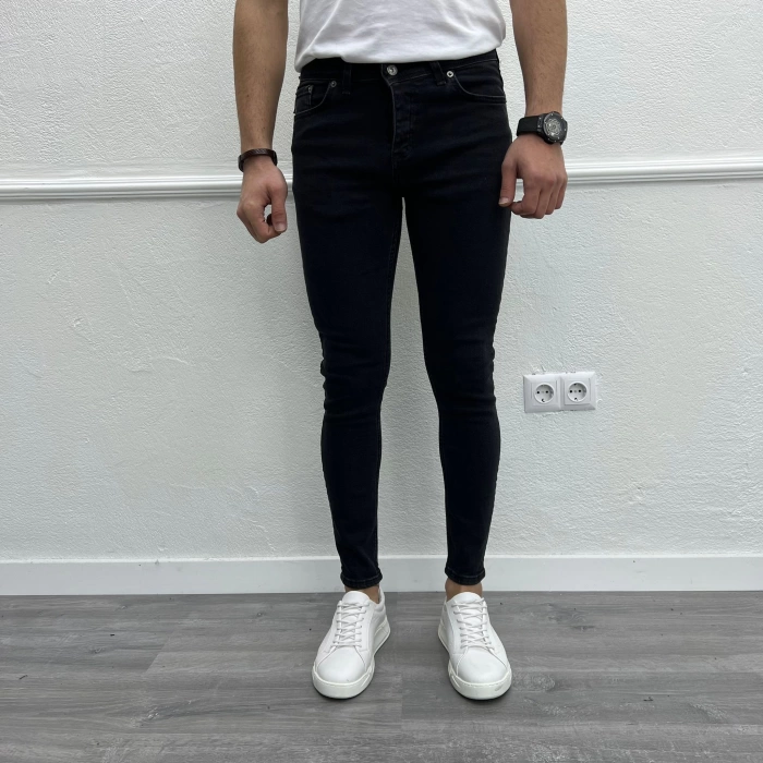 Erkek Dar Kesim Silimfit Likralı Kot Pantolon-Füme