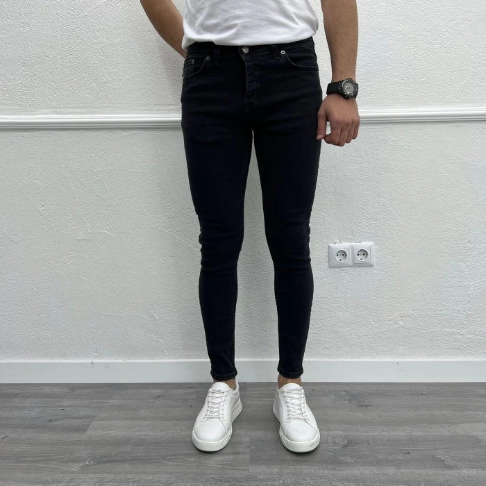 Erkek Dar Kesim Silimfit Likralı Kot Pantolon-Füme