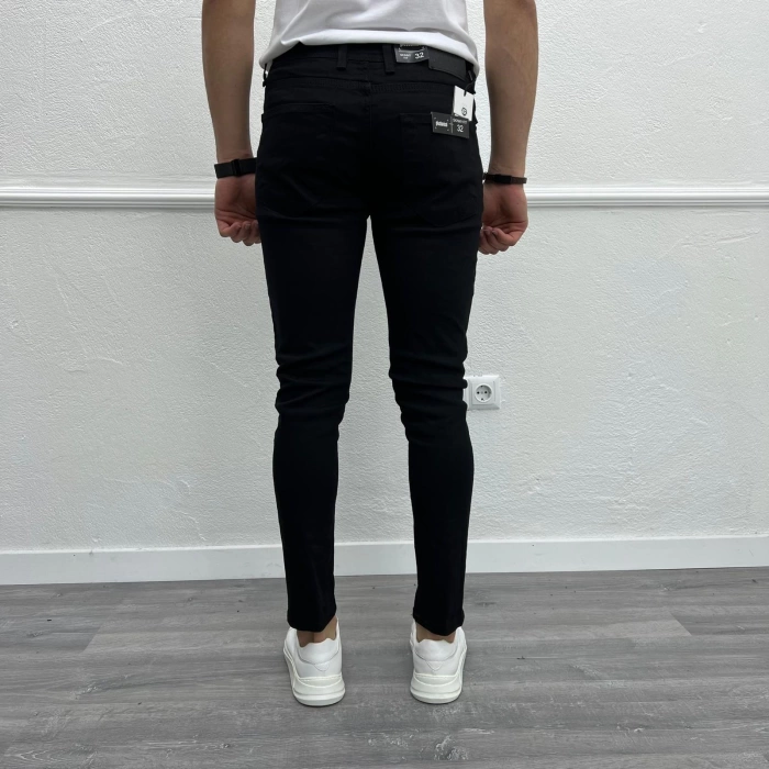 Erkek Dar Kesim Silimfit Likralı Kot Pantolon Düz-Siyah