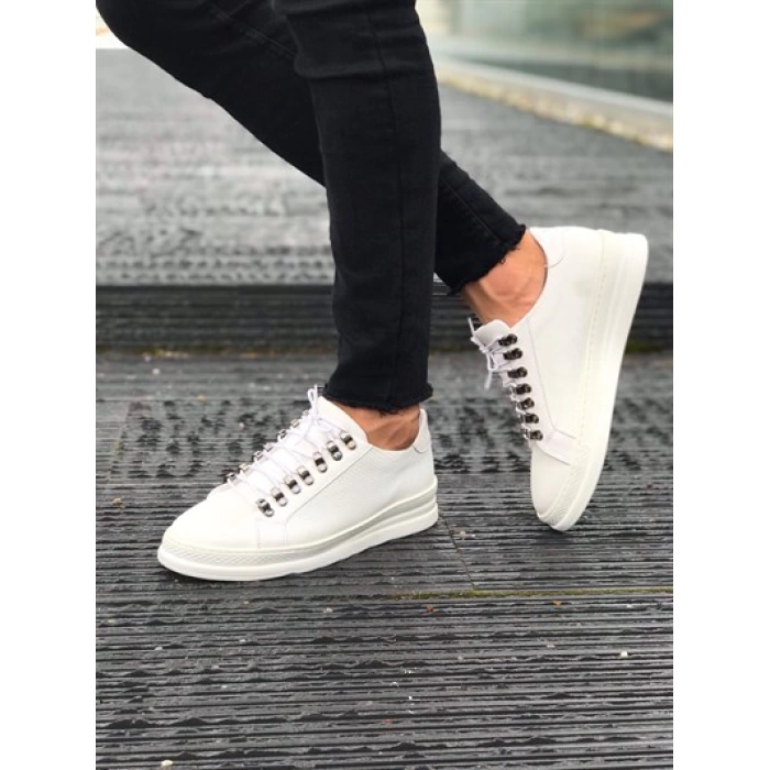 Erkek Bagcık Kısmı Metal Casual Sneaker Günlük Spor Ayakkabı-Beyaz