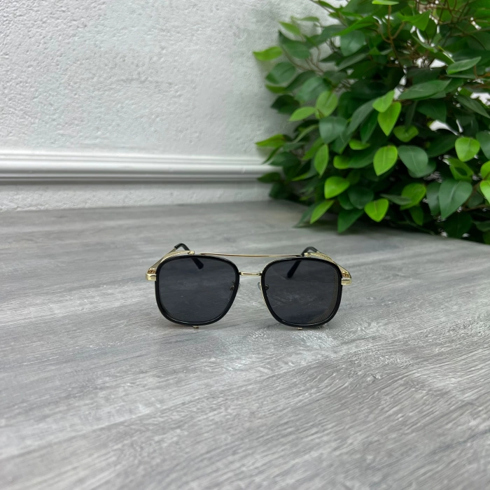 Erkek Unisex Metal Çerçeve Kare Yan Tarafı Metal Delikli Güneş Gözlügü -Gold