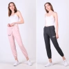 Yeni Sezon Kadın Paçası Ve Beli Lastikli   İkili  Alt Eşofman  -Gri-Pembe