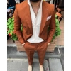 Erkek Dar Kesim Kruvaze Likralı Takım Elbise-Kiremit