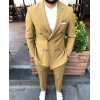 Erkek Kruvaze Model Dar Kesim  Likralı  Takım Elbise-Hardal Sarısı