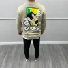 Erkek Dar Kalıp Uzun Kollu Sırtı Ve Önü Baskılı  Sweatshirt -Krem