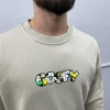Erkek Dar Kalıp Uzun Kollu Sırtı Ve Önü Baskılı  Sweatshirt -Krem