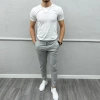 Erkek Dar Kesim Duble Paça Beli Lastikli Likralı Keten Pantolon-Gri