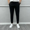 Erkek Dar Kesim Duble Paça Beli Lastikli Likralı Keten Pantolon-Siyah