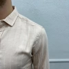 Erkek Dar Kesim Likralı Kısa Kendinden Desenli Gömlek- Pembe