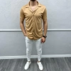 Erkek Dar Kesim Likralı Kısa Kol Gömlek- Krem
