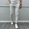 Erkek Dar Kesim Silim fit Likralı Açık Renk Kot Pantolon- Beyaz