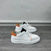 Erkek İçi Dışı Deri Eva Taban Sneakers Bağcıklı Arkası Turuncu Ayakkabı -Beyaz