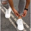 Erkek İçi Dışı Deri H Baskılı Eva Taban Sneakers Spor Ayakkabı-Beyaz