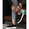 Erkek İçi Dışı Deri H Baskılı Eva Taban Sneakers Spor Ayakkabı-Siyah