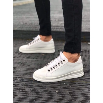 Erkek Bagcık Kısmı Metal Casual Sneaker Günlük Spor Ayakkabı-Beyaz