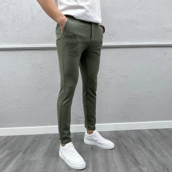 Erkek Dar Kesim Likralı Keten Pantolon-Yeşil