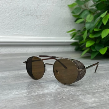 Erkek Unisex Metal Çerçeve Oval Yan Tarafı Farklı Güneş Gözlügü -Kahverengi
