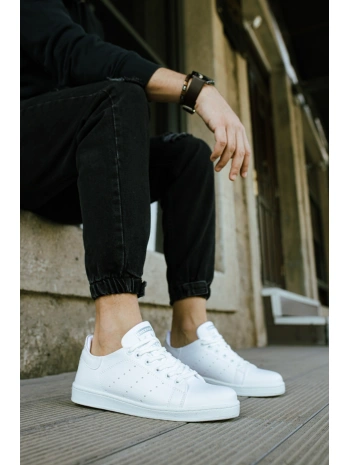 Yeni Sezon İnce Taban Günlük Spor  Bağcıklı Ayakkabı -Beyaz-Beyaz