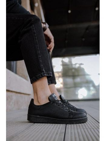 Yeni Sezon İnce Taban Günlük Spor Bağcıklı  Ayakkabı -Siyah-Siyah