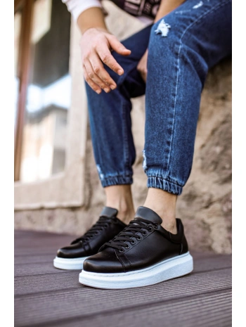 Yeni Sezon Erkek Tarz Casual Sneaker Günlük Spor Rahat Ayakkabı -Siyah-Beyaz