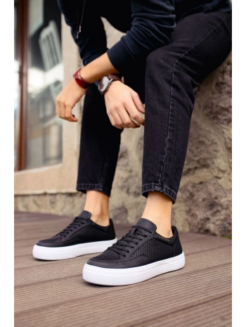 Yeni Sezon Erkek Tarz Casual Sneaker Günlük Spor Rahat Ayakkabı -Siyah-Beyaz