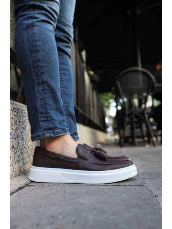 Erkek Bagcıksız Eva Taban Püsküllü Casua Rugan Ayakkabı-Kahve