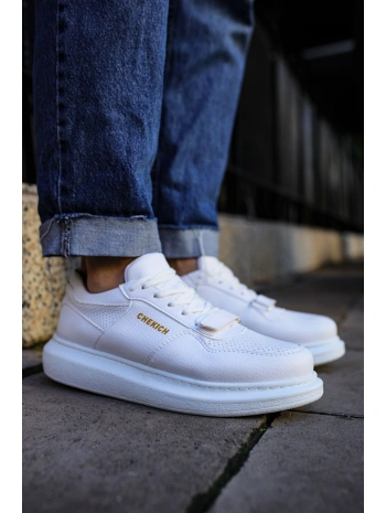 Erkek Yüksek Taban Günlük Spor Cırt Bantlı Rahat Ayakkabı -Beyaz-Beyaz