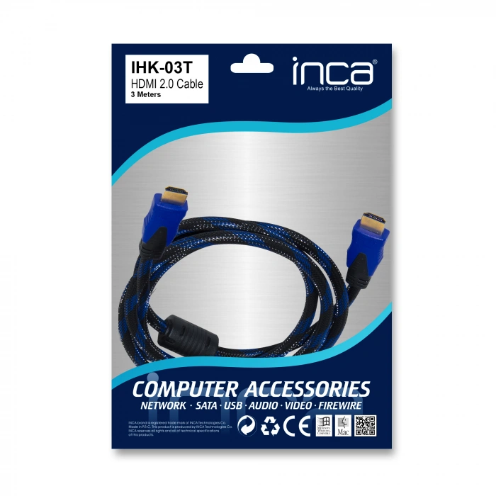 INCA IHK-03T HDMI 2V 4K ALTIN UÇ KABLO 3 METRE
