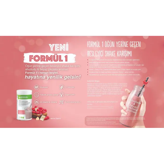 Formül 1 Besleyici Shake Karışımı Ahududu ve Beyaz Çikolata Aromalı