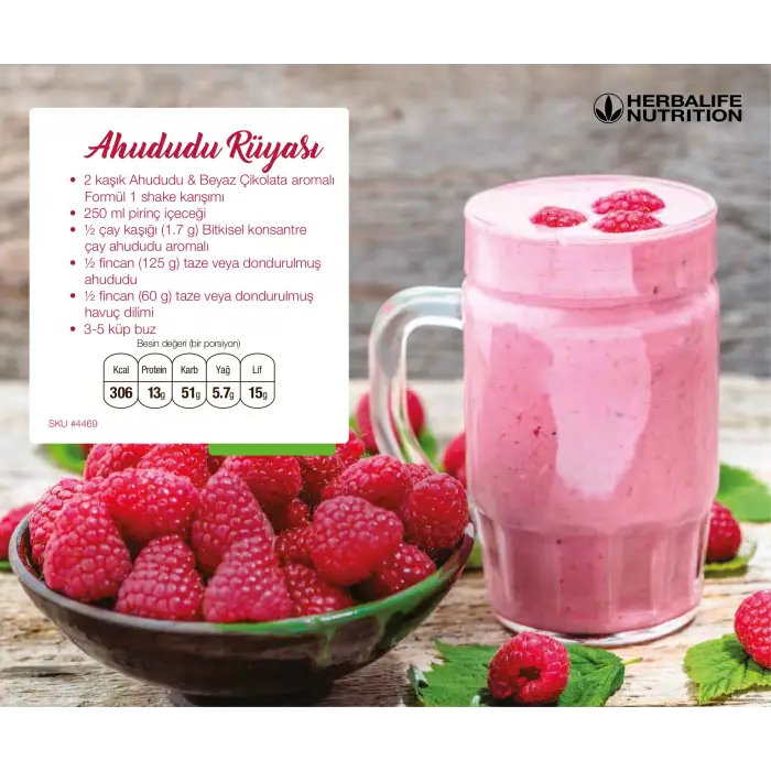 Formül 1 Besleyici Shake Karışımı Ahududu ve Beyaz Çikolata Aromalı