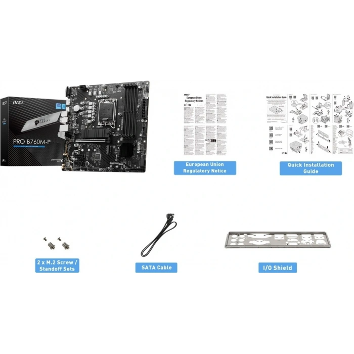 MSI PRO B760M-P SOKET 1700 DDR5 6800(OC) PCI-E ,M.2 USB3.2 HDMI,DP,VGA 1x 1G LAN mATX Anakart