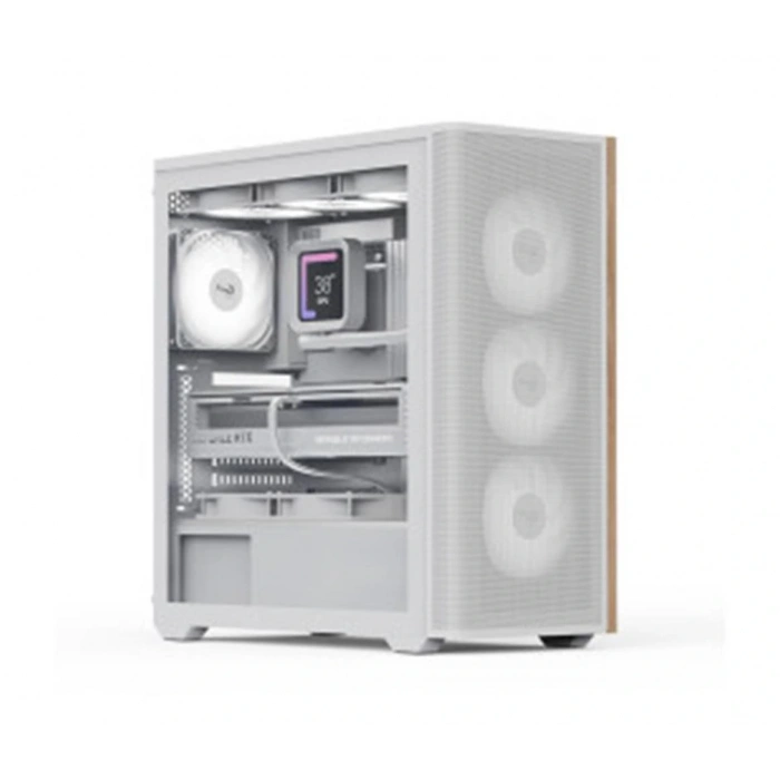 Aerocool AE D501A WH 4x12cm  Fanlı Ahşap Ön Panel Tempered Cam Yan ve Mesh Ön Panel, USB Type-C,ATX