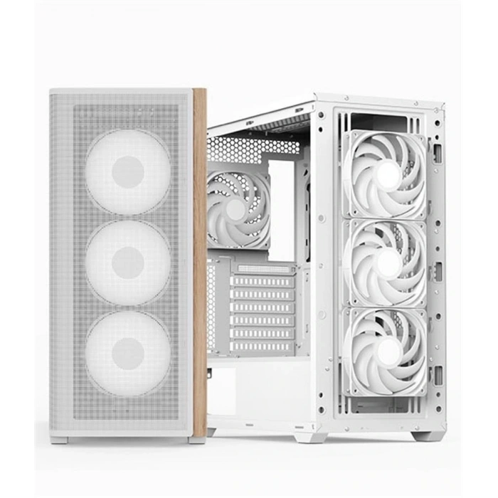 Aerocool AE D501A WH 4x12cm  Fanlı Ahşap Ön Panel Tempered Cam Yan ve Mesh Ön Panel, USB Type-C,ATX