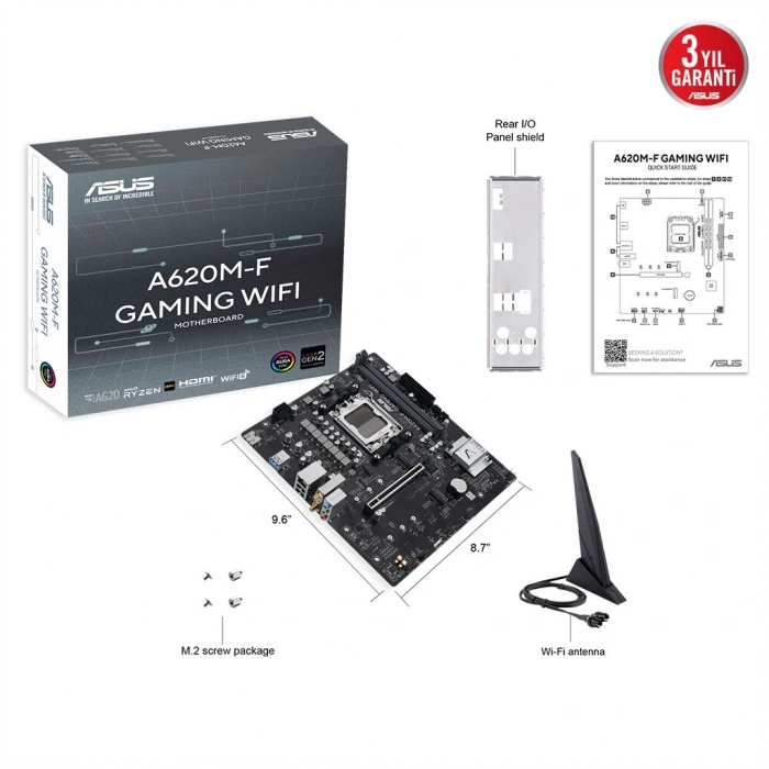 ASUS A620M-F GAMING WIFI 8000MHz DDR5 Soket AM5 M.2 HDMI mATX Anakart