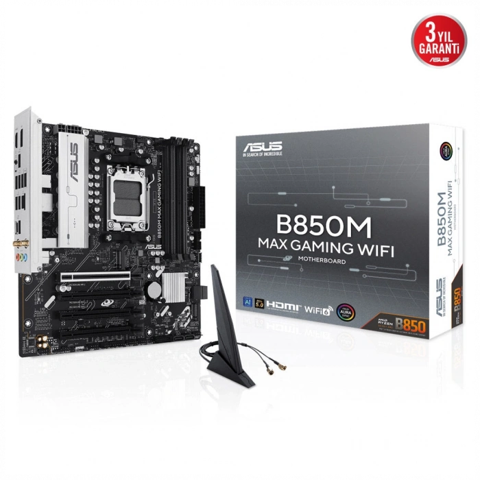 ASUS B850M MAX GAMING WIFI AM5 DDR5 8000MHz M.2 HDMI DP mATX Anakart