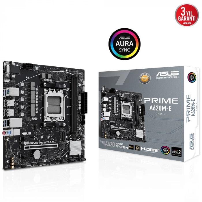 ASUS PRIME A620M-E-CSM 6400MHz OC DDR5 Soket AM5 M.2 HDMI DP VGA mATX Anakart