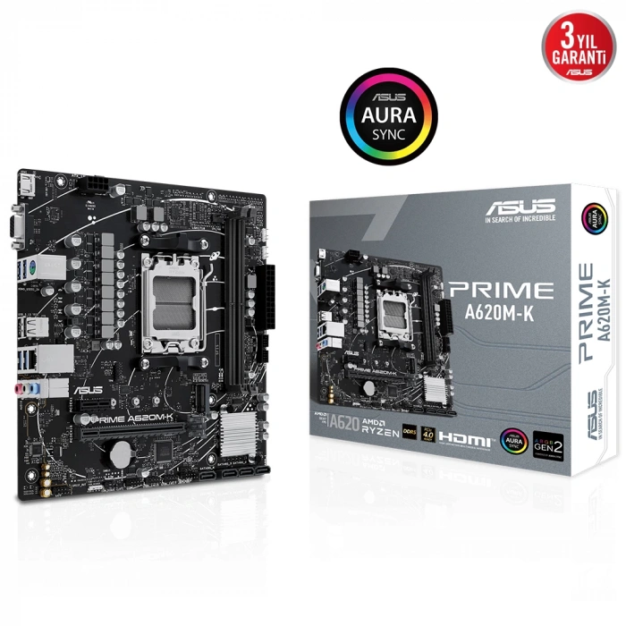 ASUS PRIME A620M-K 6400MHz OC DDR5 Soket AM5 M.2 HDMI VGA mATX Anakart