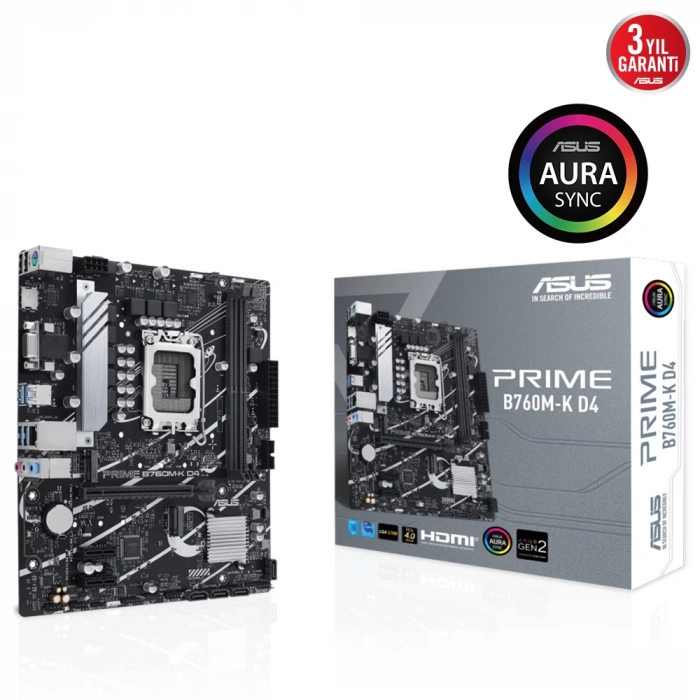 ASUS PRIME B760M-K D4 5333MHz OC DDR4 Soket 1700 M.2 HDMI VGA mATX Anakart