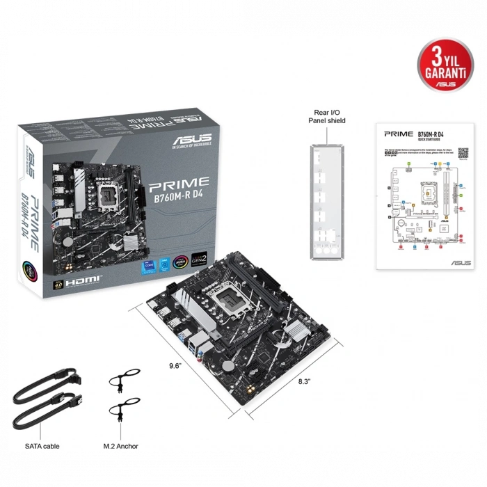 ASUS PRIME B760M-R D4 5333MHz OC DDR4 Soket 1700 M.2 HDMI mATX Anakart