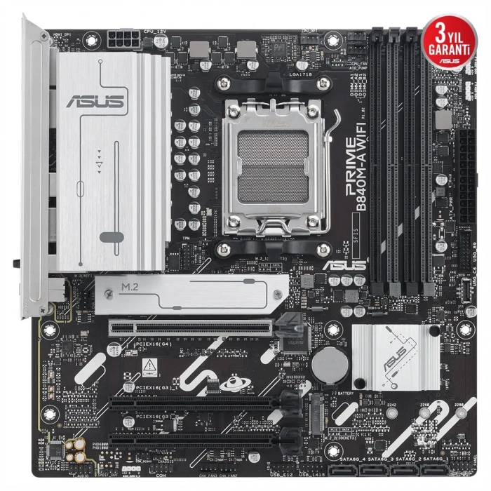 ASUS PRIME B840M-A WIFI 7600MHz OC DDR5 Soket AM5 M.2 HDMI DP mATX Anakart