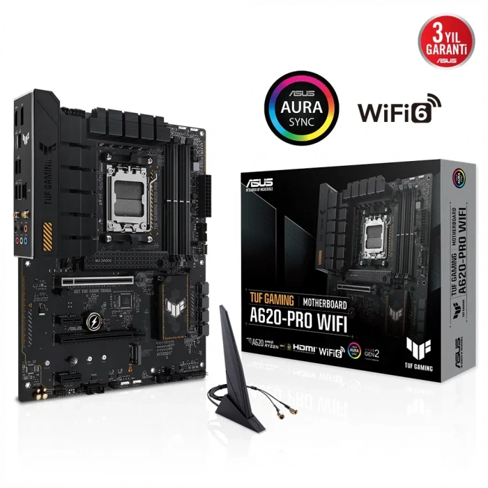 ASUS TUF GAMING A620-PRO WIFI 6400MHz OC DDR5 Soket AM5 M.2 HDMI DP mATX Anakart