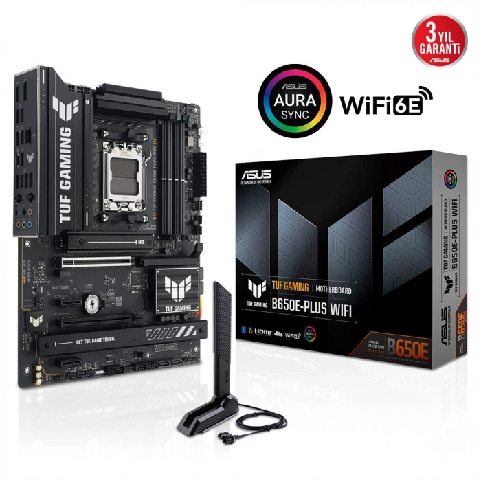 ASUS TUF GAMING B650E-PLUS WIFI 8000MHz OC DDR5 Soket AM5 M.2 HDMI DP mATX Anakart