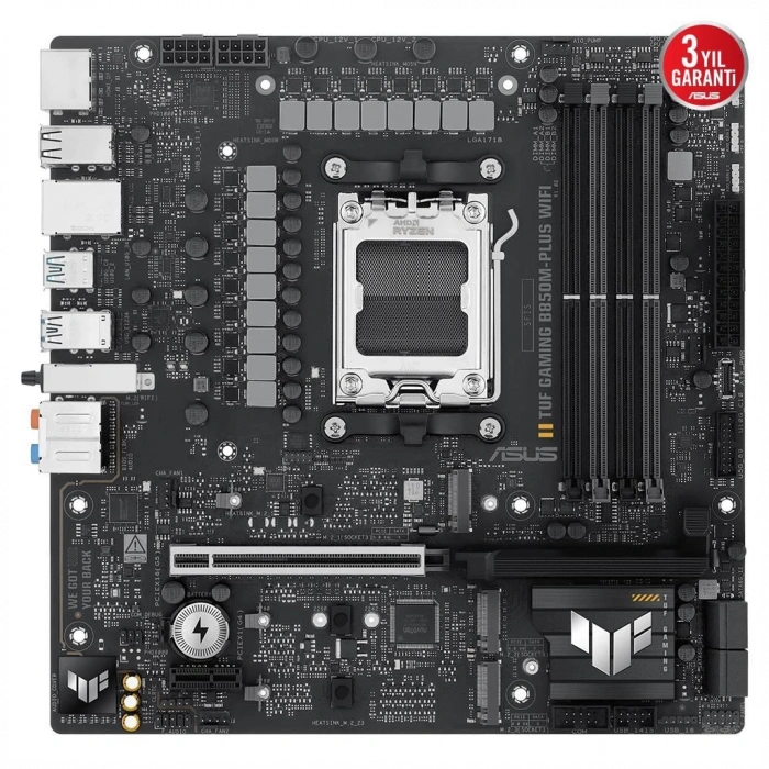 ASUS TUF GAMING B850M-PLUS WIFI 8000MHz OC DDR5 Soket AM5 M.2 HDMI DP mATX Anakart