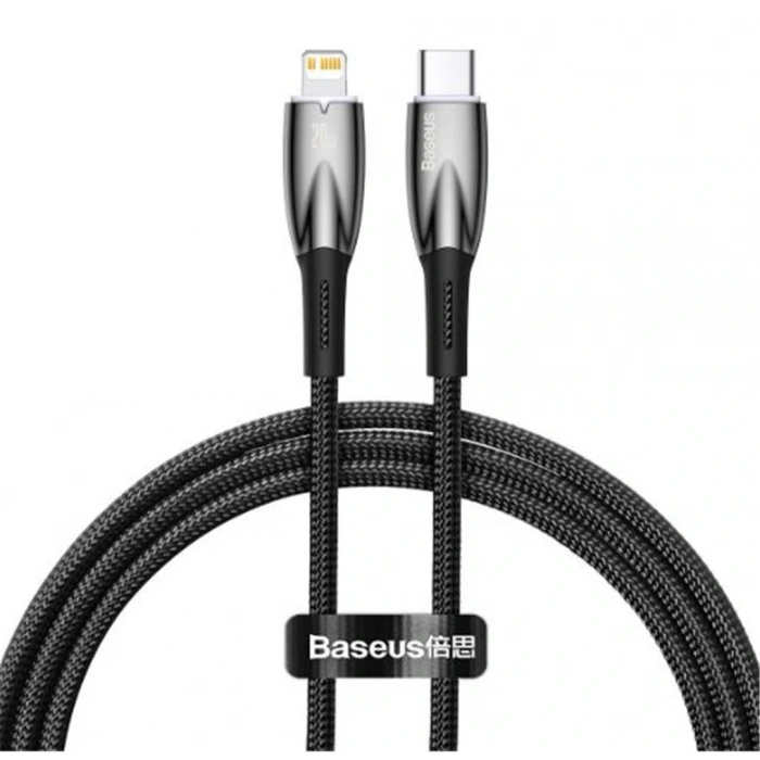 Baseus Glimmer Series Siyah CADH000001 1mt 20w Type-C to Lightning Şarj Kablosu Örgülü