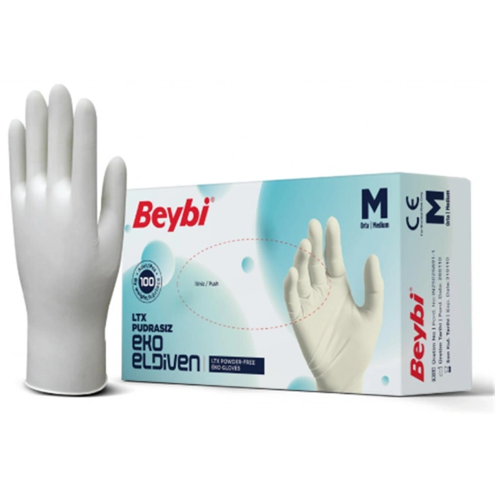 Beybi Lateks Pudrasız Eko (M) Medium Beden Muayene Eldiven 100lü Paket