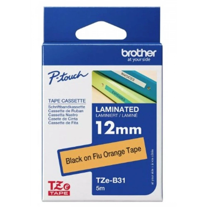 Brother TZE-B31 Fosforlu Turuncu Üzerine Siyah Etiket Güçlü